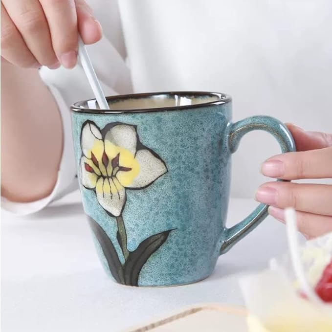 Ceramics 12oz Cappuccino Mug,Coffee mugs,Tea mugs,Kiln Glazing Process,Microwave and Dishwasher Safe, Perfect For Tea, Espresso, Latte - Porcelain Mugs for Kitchen or Cafe (Red+Blue+Green+Pink)