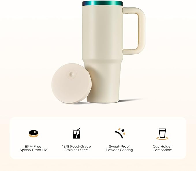 OMTech 40 oz. Tumblers with Handle & Lid, 12 Pack Tumbler Bulk with Double Wall Vacuum Insulation, Food-Grade Stainless Steel Insulated Coffee Mug, Sweatproof Travel Mug for Hot Cold Drinks, Cream