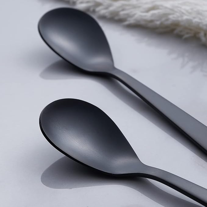 Matte Black Demitasse Espresso Coffee Spoons, Stainless Steel Satin Finish, Mini Teaspoons, Sugar Spoons, 4.7-inch, Set of 6