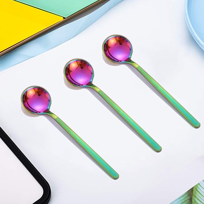 8 Pcs Rainbow Coffee Spoons Matte Frosted Handle Stainless Steel Espresso Spoons 5.3-Inch for Espresso Tea Coffee Ice Cream Sugar Dessert Cake