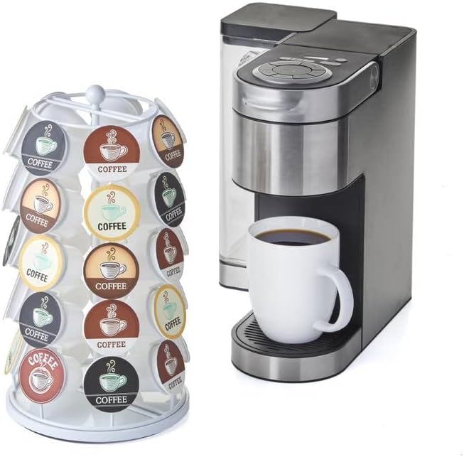 Nifty K Cup Holder – Compatible with K-Cups, Coffee Pod Carousel | 35 K Cup Holder, Spins 360-Degrees, Lazy Susan Platform, Modern White Design, Home or Office Kitchen Counter Organizer