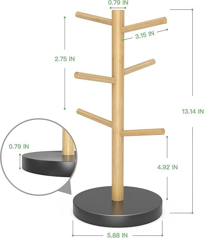 Wisuce Bamboo Mug Holder - Black Coffee Mug Tree Stand for Countertop - Organizer