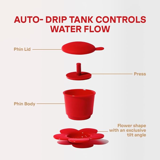 PHINOI Pour Over Coffee Dripper - Vietnamese Phin Filter – Single Cup Coffee Maker 1-2 Cup with Flower Design – Plastic Reusable Coffee Filter for Manual Brewing, Travel Friendly (Red)