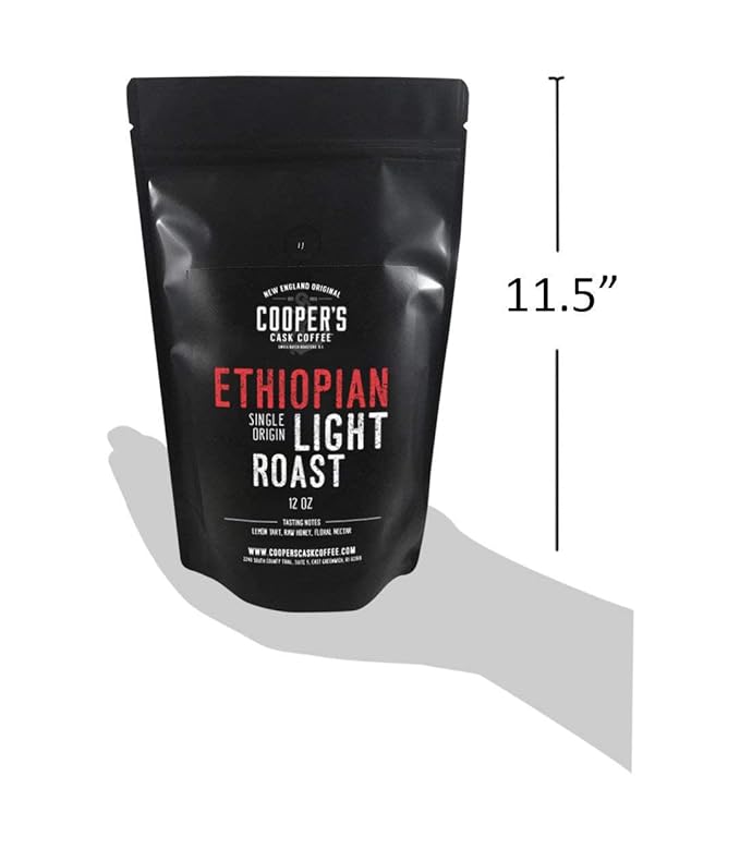 Ethiopian Bold Light Roast Grade 1, Ground Coffee, Natural Dry Processed Single Origin, Intense Bright Bold & Aromatic Coffee, Gourmet Coffee - 12 oz Bag