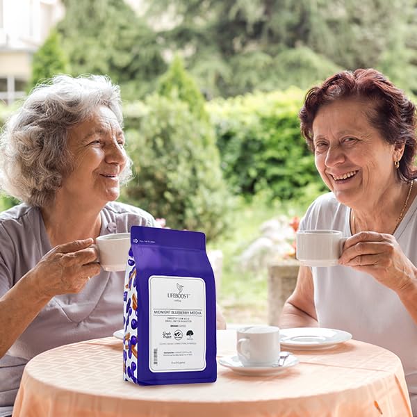 Lifeboost Midnight Blueberry Mocha Ground Coffee - Low Acid Single Origin Coffee - Non-GMO Wild Blueberry Coffee Grounds Third Party Tested For Mycotoxins & Pesticides - 12 Ounces