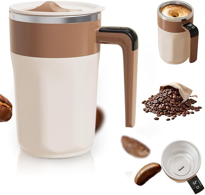 Automatic Magnetic Stirring Coffee Mug, 2026 New Electric Self Stirring Coffee Mug with Temperature Display, Rechargeable Auto Stirring Mugs with Lid for Coffee, Chocolate, Milk, Tea (Brown 400ML)
