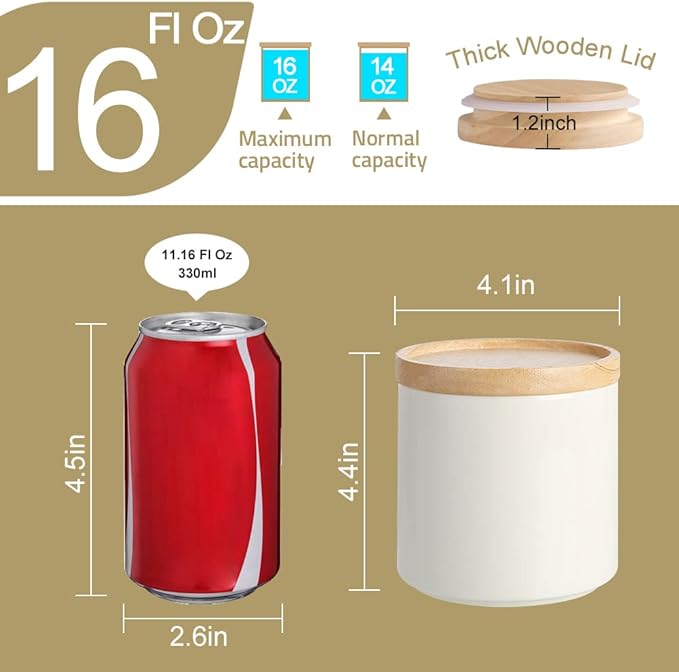 Sweejar Kitchen Canisters Ceramic Food Storage Jar, Stackable Containers with Airtight Seal Wooden Lid for Serving Ground Coffee, Tea, Sugar, Salt and More - 16 Fl Oz (Red)