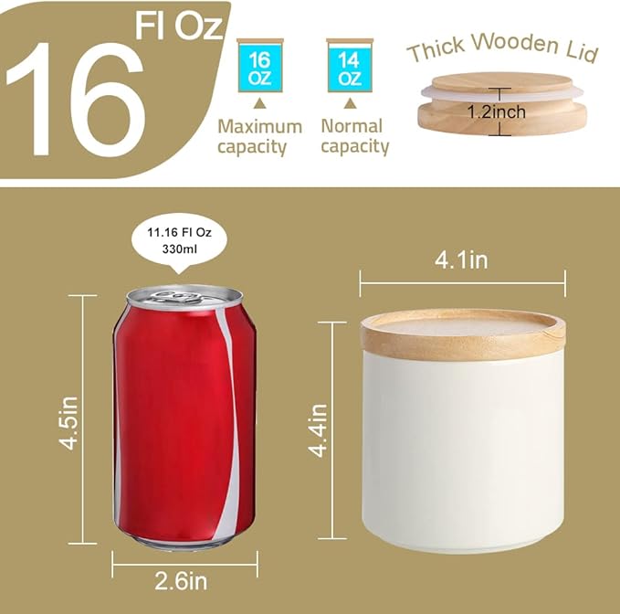 Sweejar Kitchen Canisters Ceramic Food Storage Jar, Stackable Containers with Airtight Seal Wooden Lid for Serving Ground Coffee, Tea, Sugar, Salt and More - 16 Fl Oz (Gray)