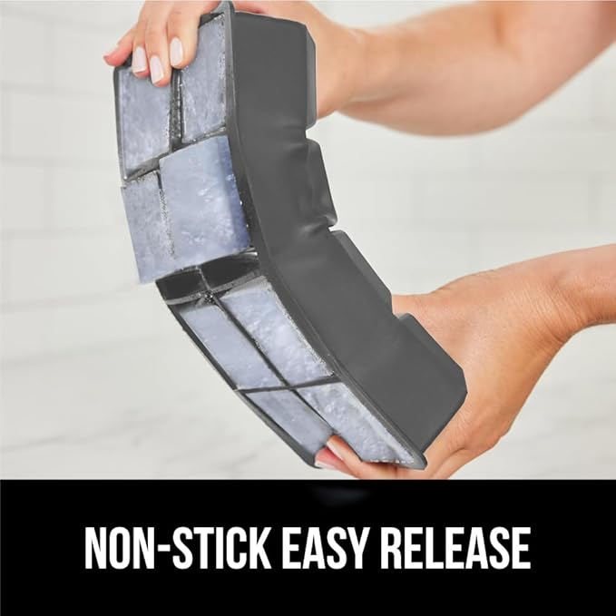 GORILLA GRIP Slow Melting Large Silicone Ice Cube Tray for Freezer, Easy to Push 8 Giant Square Cubes, Use for Cocktails, Iced Coffee, Water Bottle, Frozen Puree, Kitchen Bar Essentials, 1 Pack, Gray