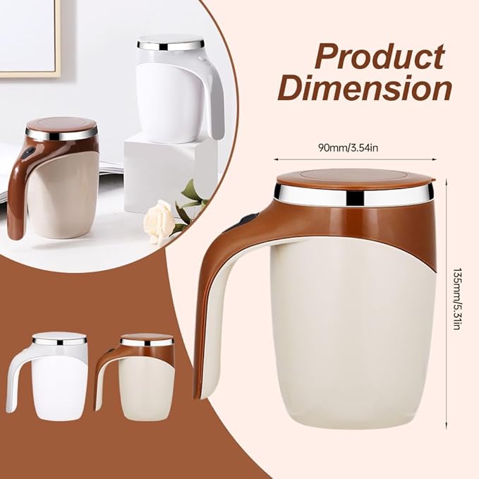 Automatic Magnetic Stirring Coffee Mug - Rechargeable Stainless Steel Portable Cup for Coffee Milk Tea Hot Chocolate (White-Rechargeable)