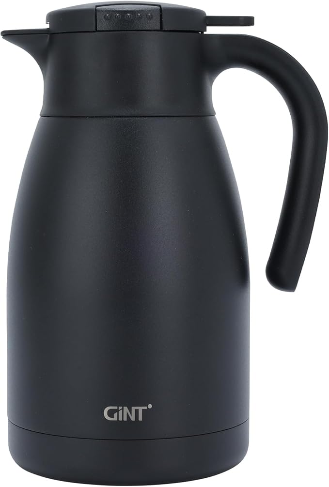 GiNT 51Oz Stainless Steel Thermal Coffee Carafe with Lid/Double Walled Vacuum Thermal Carafe / 12 Hour Heat Retention (Black, 1.5L)