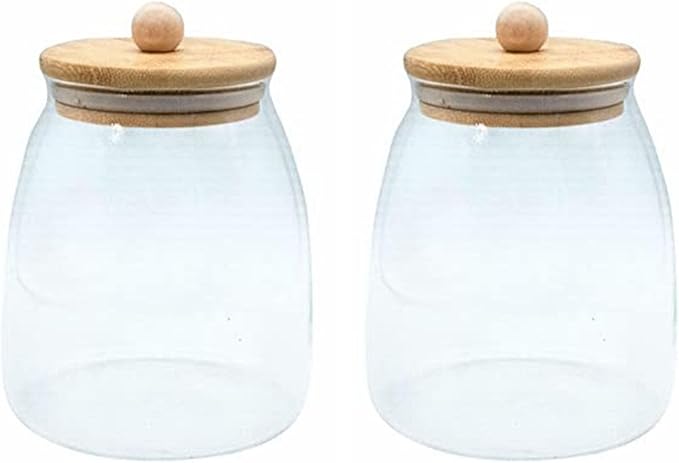 Glass Jar with Airtight Bamboo Lid Coffee Bean Jar Container Storage for Kitchen Storage Candy Bottle (G-L-2set)