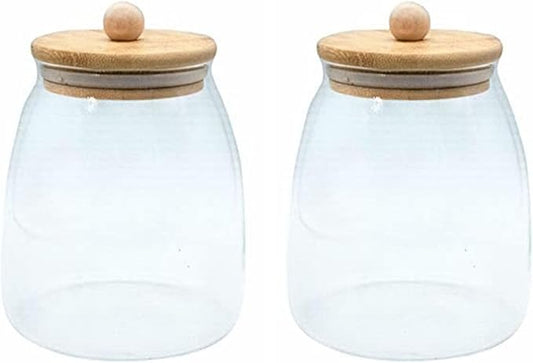 Glass Jar with Airtight Bamboo Lid Coffee Bean Jar Container Storage for Kitchen Storage Candy Bottle (G-L-2set)