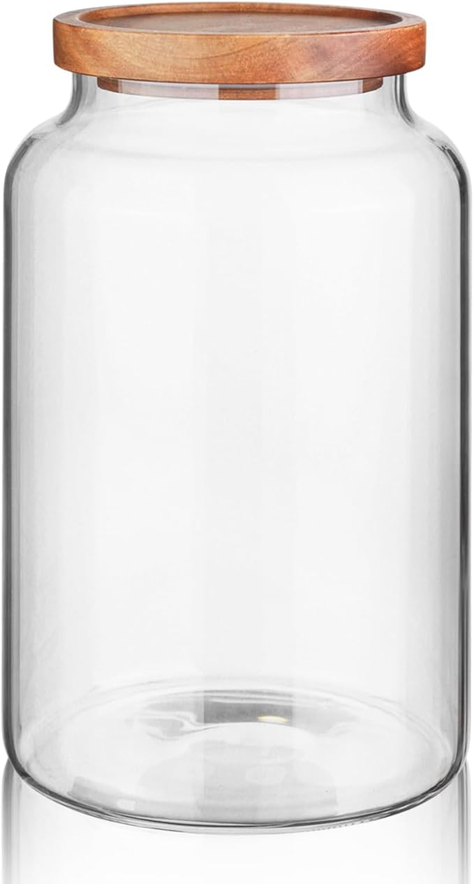 Labina Glass Storage Container Airtight Food Jars Kitchen Canister with Wood Lids, 88 Oz Wide Mouth Pantry Organization Glass Jar for Flour, Sugar, Cookie, Spagetti, Nuts and Candy