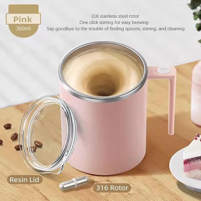 Self Stirring Mug,Self Stirring Coffee Mug,Suitable for Coffee, Milk, Cocoa and Other Beverages (Pink, 12 Ounces)