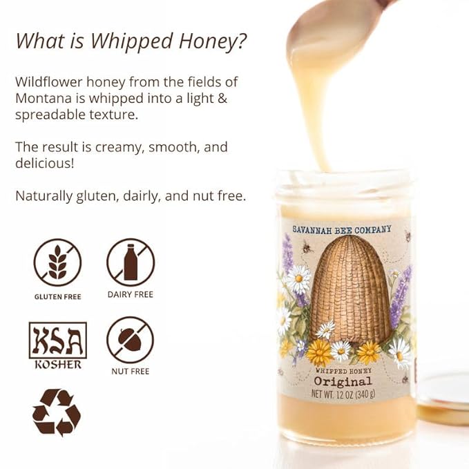 Savannah Bee Company Whipped Honey - All Natural Spreadable Honey