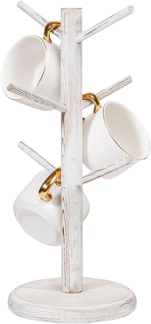 Dorhors Mug Holder Tree,Coffee Cup Holder with 6 Hooks, Wood Mug Rack for Counter,Coffee Bar Accessories and Orgnizer Station