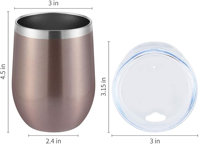 DOMICARE Stainless Steel Wine Tumbler Bulk with Lid, Personalized Rose Gold Insulated Tumblers Set, 12oz Travel Coffee Cups Pack of 4