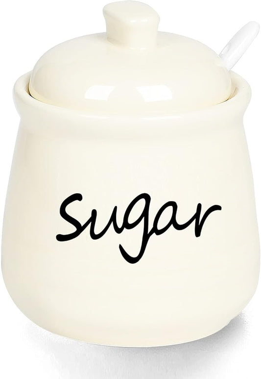 ONTUBE Ceramic Sugar Bowl with Lid and Spoon 12oz (beige)