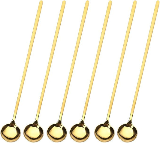 Sweejar 9.5-Inch Long Handle Ice Tea Spoons, Ice Cream Spoon, Coffee Spoon, 18/8 Stainless Steel Spoons for Cocktail Stirring, Mixing, Tea, Pack of 6 (Gold)