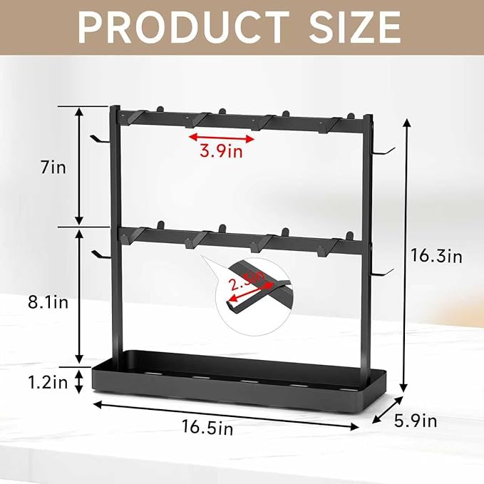 Coffee Mug Holder for Countertop 20 Hooks Mug Tree Rack 2 Tier Counter Cups Mugs Display Stand with Heavy Duty Metal Storage Base for K Cup Kitchen Tea Coffee Bar