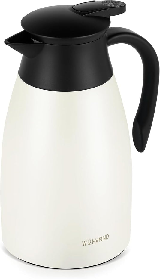 51 Oz Thermal Coffee Carafe, Stainless Steel Insulated Vacuum coffee crafts to keep coffee hot, 1.5 Liter Tea Water Coffee and Beverage Dispenser (Cream)