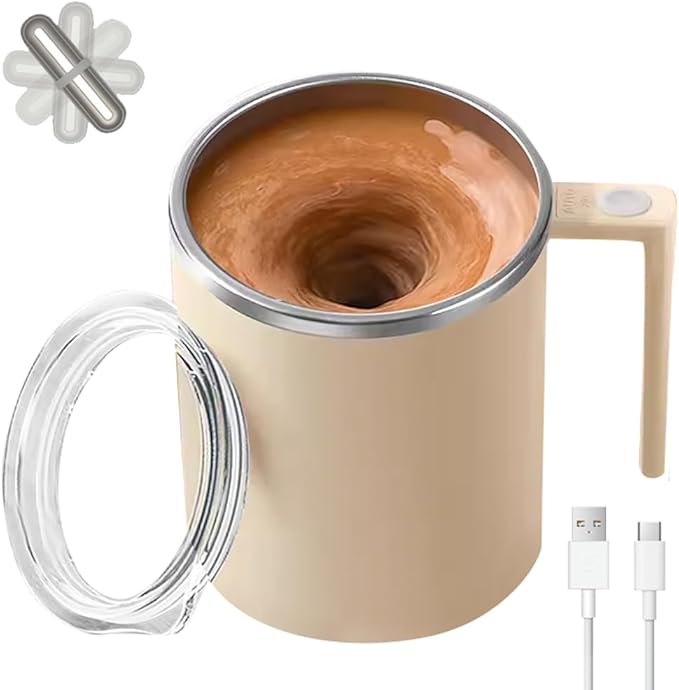 Electric Mixing Mug,Electric Stirring Coffee Mug,Coffee Mugs,Suitable for Coffee, Milk, Cocoa and Other Beverages (Cream White)