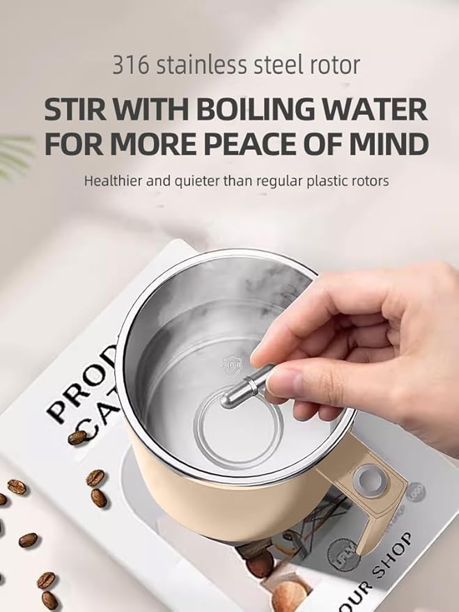 Electric Mixing Mug,Electric Stirring Coffee Mug,Coffee Mugs,Suitable for Coffee, Milk, Cocoa and Other Beverages (Cream White)