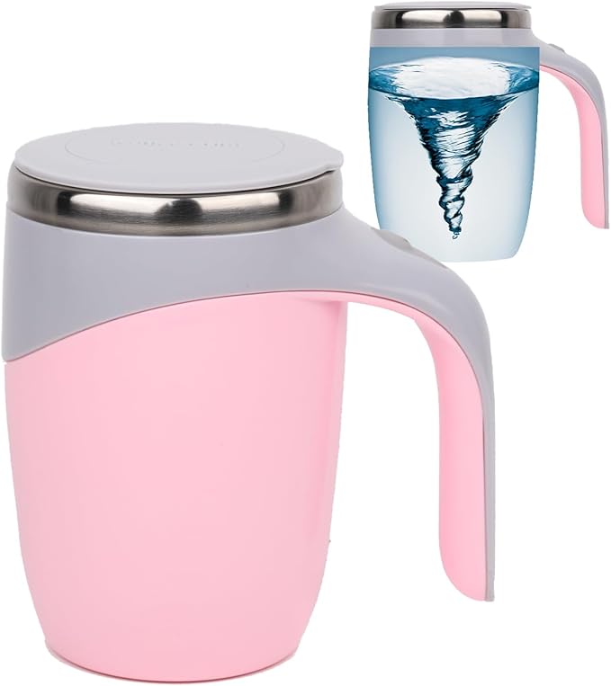 Self Stirring Mug - Automatic Magnetic Electric Coffee Mug, Rotating Cute Mixing Cup Tasse, To Stir Office/Kitchen/Travel/Home Coffee/Tea/Hot Chocolate/Milk-450 ml/15.2 oz(Pink)