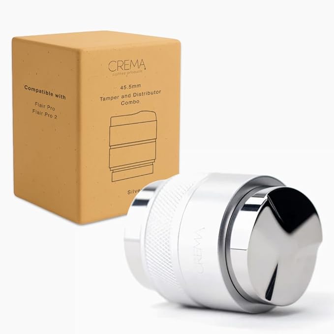 CREMA Coffee Products 46mm Hand Tamper & Coffee Distributor V2 | Compatible with Flair Pro and Pro 2 Portafilter | Double-Sided, Adjustable Depth Tool|Made with Durable 304 Stainless Steel| Silver