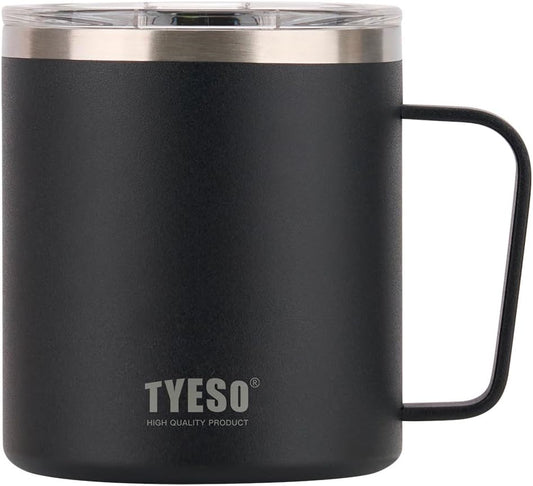 TYESO 14 oz Vacuum Insulated Mug Cup Stainless Steel Mug Coffee Mug with Lid Heat Insulation Cooling Direct Drip (Black)