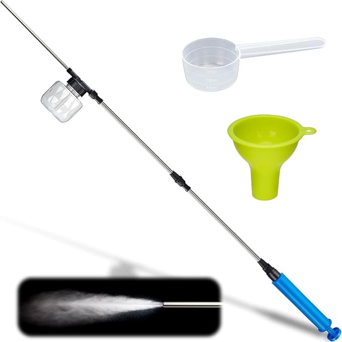 Diatomaceous Earth Powder Duster,Adjustable Powder Sprayer 24.5" to 44" with Push-Pull Air Pump,Stainless Steel Rod,8.5oz Transparent Tank,Powder Applicator for Indoor Outdoor Use