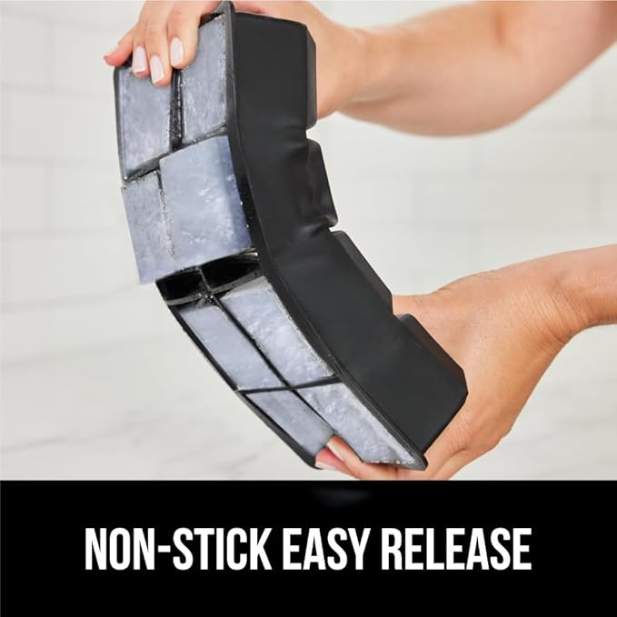 GORILLA GRIP Slow Melting Large Silicone Ice Cube Tray for Freezer, Easy to Push 8 Giant Square Cubes, Use for Cocktails, Iced Coffee, Water Bottle, Frozen Puree, Kitchen Bar Essentials, 1 Pack, Black