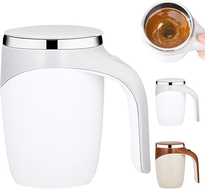 Automatic Magnetic Stirring Coffee Mug, 2026 New Rechargeable Magnetic Sel Mugs with Lid, Stainless Steel Automatic Self Mixing Mug for Milk Tea Cocoa (White)
