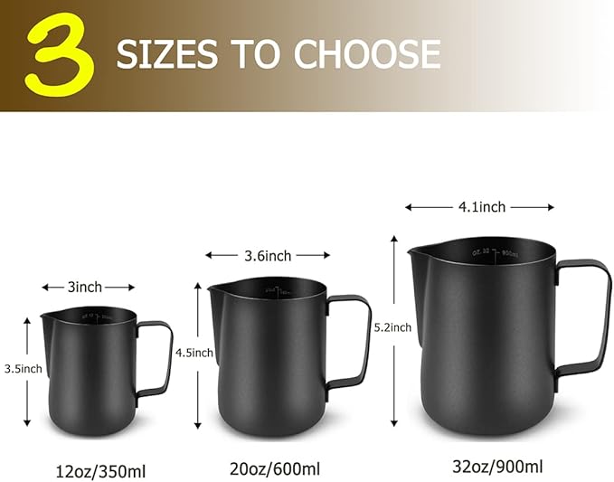 CAMKYDE Stainless Steel Milk Frothing Pitcher 20 oz, Espresso Steaming Pitcher with Decorating Pen for Espresso Machines, Cappuccino, Latte Art (Matte Black)