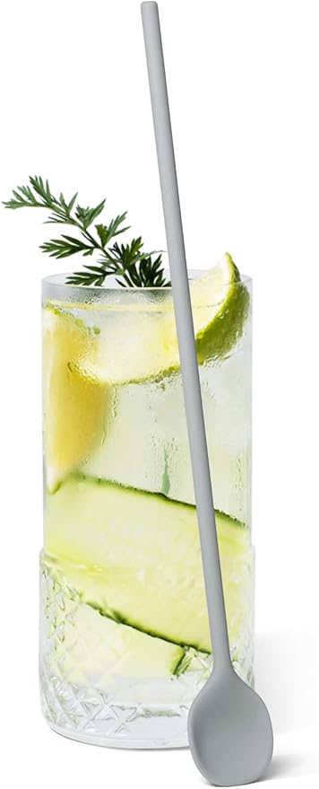 carrotez 9.9" Silicone coffee stirrer, Long Coffee Spoon, Reusable Iced Tea Spoon, Multipurpose Beverage Stirring Stick - Grey