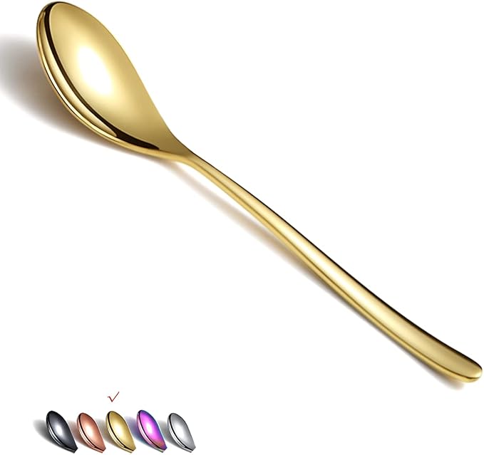 Gold Dinner Spoons 6 Piece, 8.1'' Stainless Steel Tablespoons, Soup Spoons, Dessert Spoons, Spoons Silverware for Home, Kitchen or Restauran,Dishwasher Safe