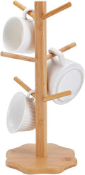 UNICRAFTALE Bamboo Countertop Mug Tree Stand Coffee Cups Holder Bamboo Mugs Racks Under Cabinet 6 Mugs Hooks Under Shelf for Kitchen Coffee Bar Accessories 13.34"x6.88"x7.36"
