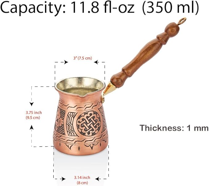 Handmade Hammered Copper Turkish Arabic Moroccan Persian Coffee Chocolate Pot Maker Ibrik Cezve Warmer for Stovetop Stove Top Indian Greek Style Traditional Antique Vintage Fancy Kitchen Decor Pot