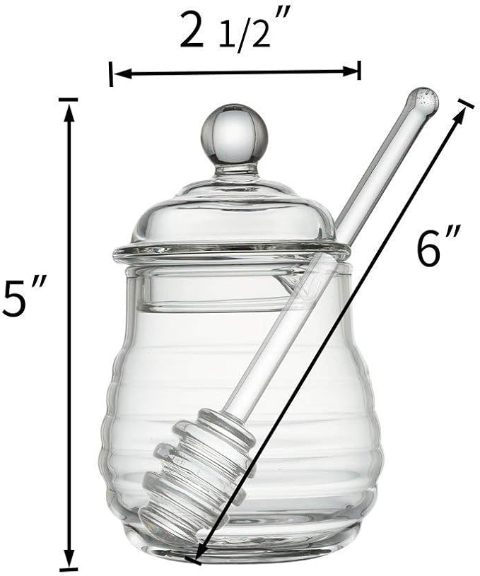 Mkono Honey Dispenser Glass Honey Jar with Dipper and Lid Honey Pot Container for Home Kitchen Storing Honey and Syrup,9 Ounce