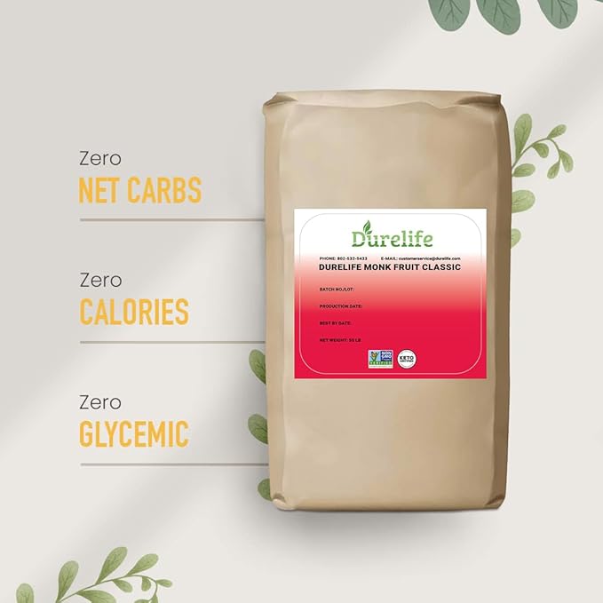 Durelife Monk Fruit Sweetener, Classic - Sugar Substitute, Keto Diet Friendly, 1:1 Zero Calorie, White Sugar Substitute, Classic White - 55 lb Bulk Bag