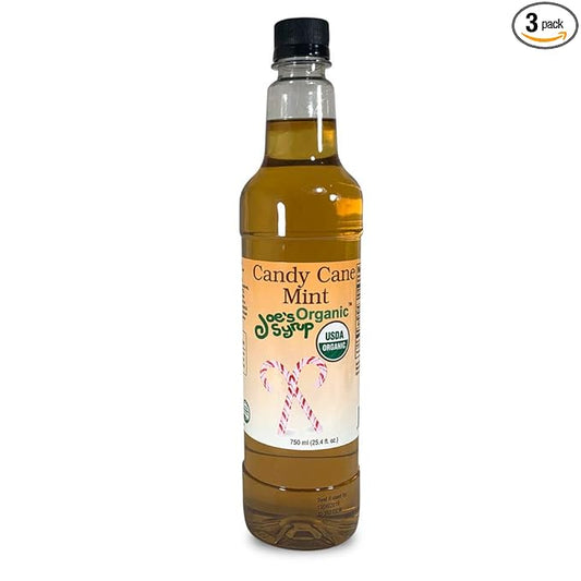 Joe’s Syrup Organic Flavored Syrup, Organic Candy Cane Mint, 750 ml (3 Pack)