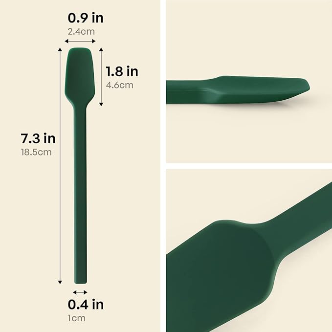 Carrotez Small Silicone Spoon, Mini Spatula, Small Spatulas for Kitchen Use, Spoonula, Perfect for Eating, Stirring, Spreading, 7.3", 1 pc - Deep Green