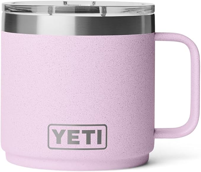 YETI Rambler 14 oz Ceramic Lined Stackable Mug, Vacuum Insulated, Stainless Steel with MagSlider Lid, Cherry Blossom
