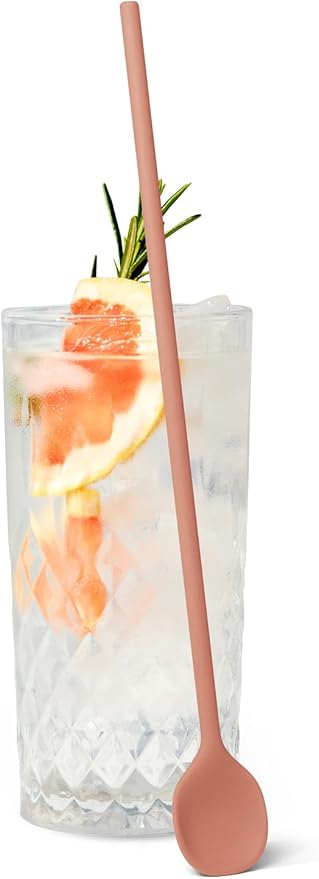 carrotez 9.9" Silicone coffee stirrer, Long Reusable Coffee Spoon for Iced Tea, Multipurpose Beverage Stirring Spoon - Coral Pink