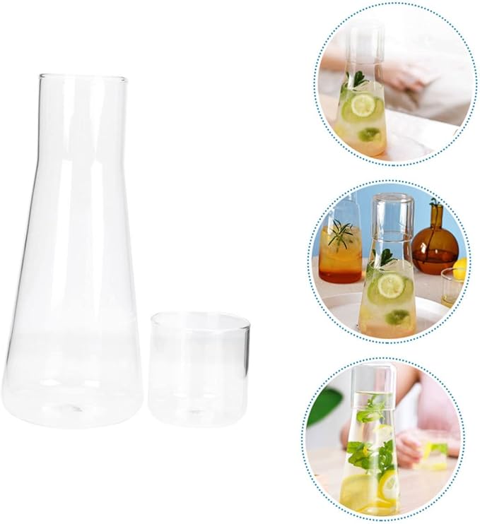 Large Capacity Glass Bedside Water Carafe and Cup Safe Glass Pitcher for Iced Coffee Juice Tea Home and Office Use