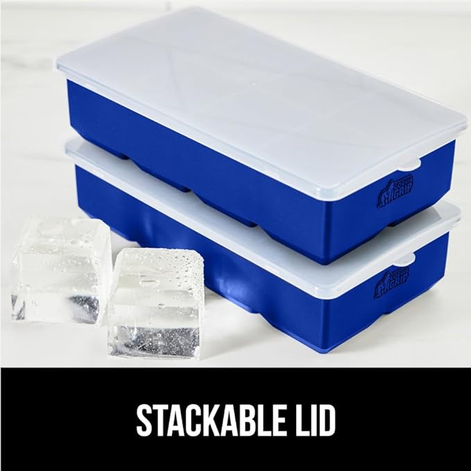 GORILLA GRIP Slow Melting Large Silicone Ice Cube Tray for Freezer, 2 Pack, Easy to Push 8 Giant Square Cubes, Use for Cocktails, Iced Coffee, Water Bottle, Puree, Kitchen Bar Essentials, Royal Blue