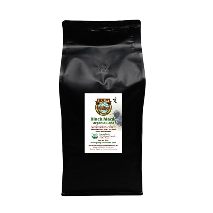 Low Acid Organic Coffee – Whole Bean, Mold-Free & Stomach Friendly by Java Planet, Black Magic Blend Coffee, Medium Dark Roast, Smooth Full Flavored, 5LB Bag