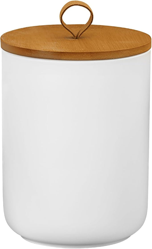Large Ceramic Storage Jars, Modern Elegant Highly Polished Airtight Gorgeous Storage Canisters with Wooden Lid Food Storage Jar for Kitchen Spice Tea Vanilla Sugar Coffee Beans (White)