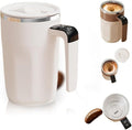 HISKI Automatic Stirring Coffee Cup with Temperature Display, Rechargeable Coffee Mug, Self-Stirring Mug with Lid Rechargeable Automatic Self Stirring Mugs with Magnetic Stirrer and Lid (White)